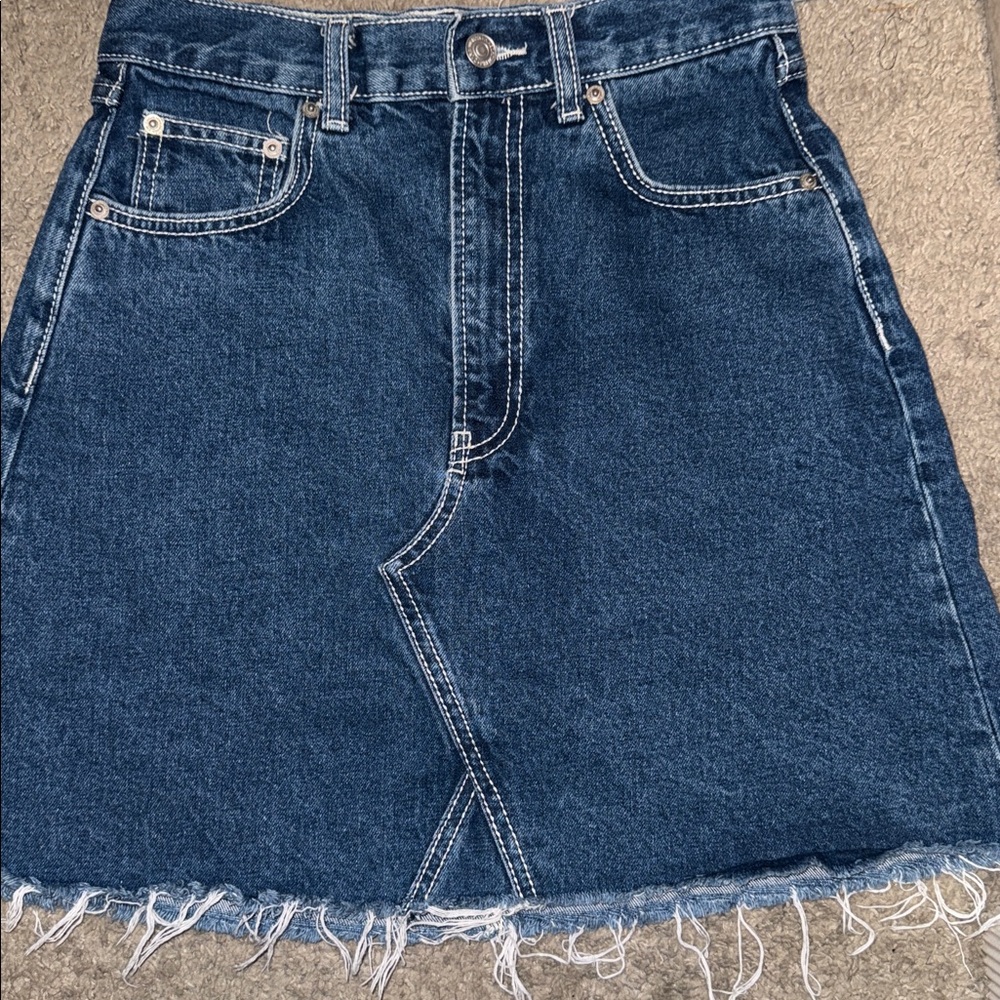 Zara Premium Denim Collection-Dark Blue Denim Frayed Mini Skirt